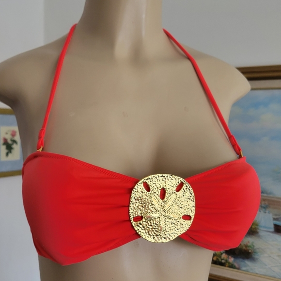 Victoria's Secret Other - Victoria Secret Orange Coral Adjustable Halter Neck Sand Dollar Bikini Tube Top